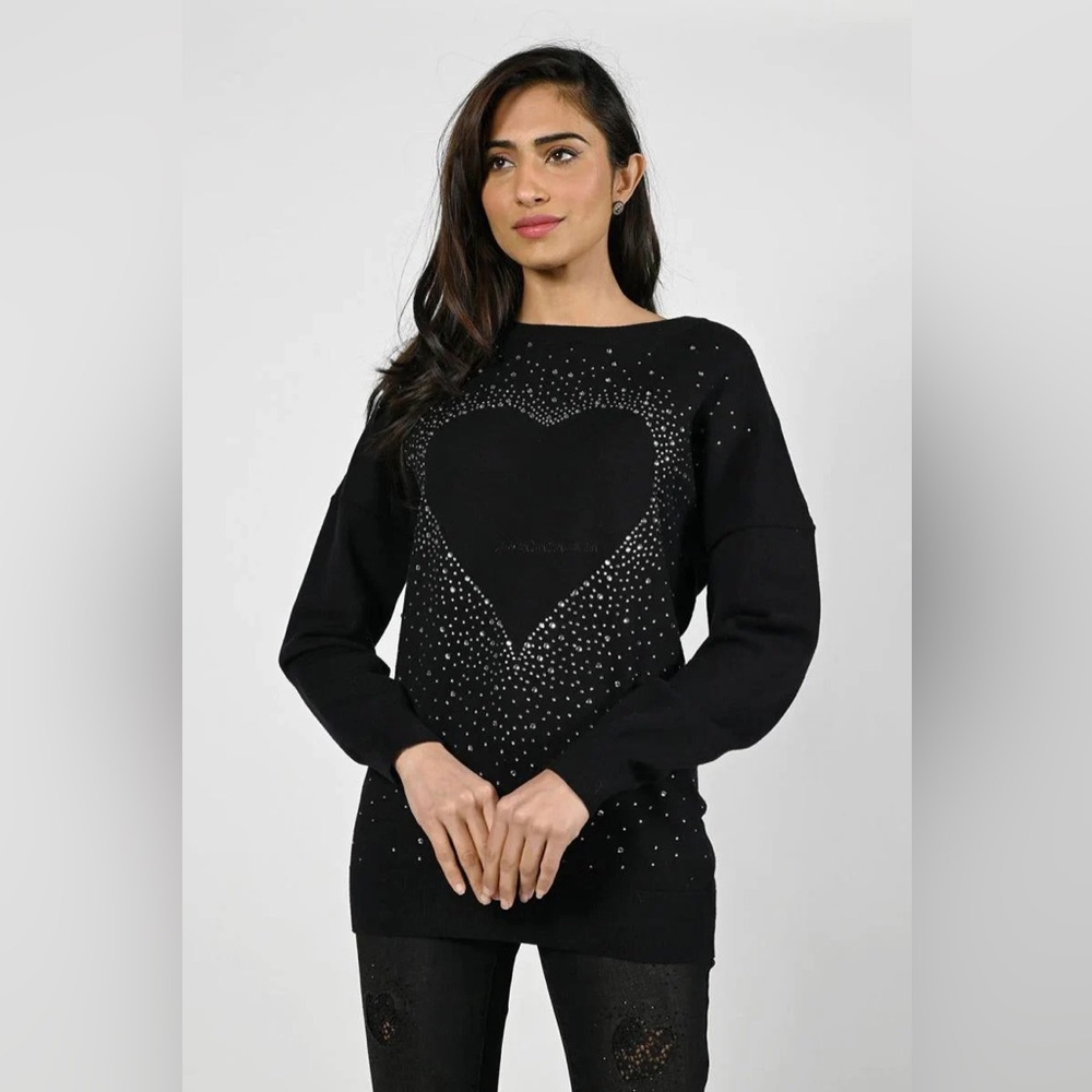 Frank Lyman Design Black Heart-Embellished Sweater